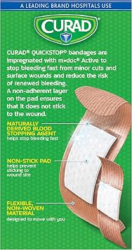 CURAD QuickStop Bleeding Control Flexible Fabric Bandages, Assorted Sizes, 30 Count