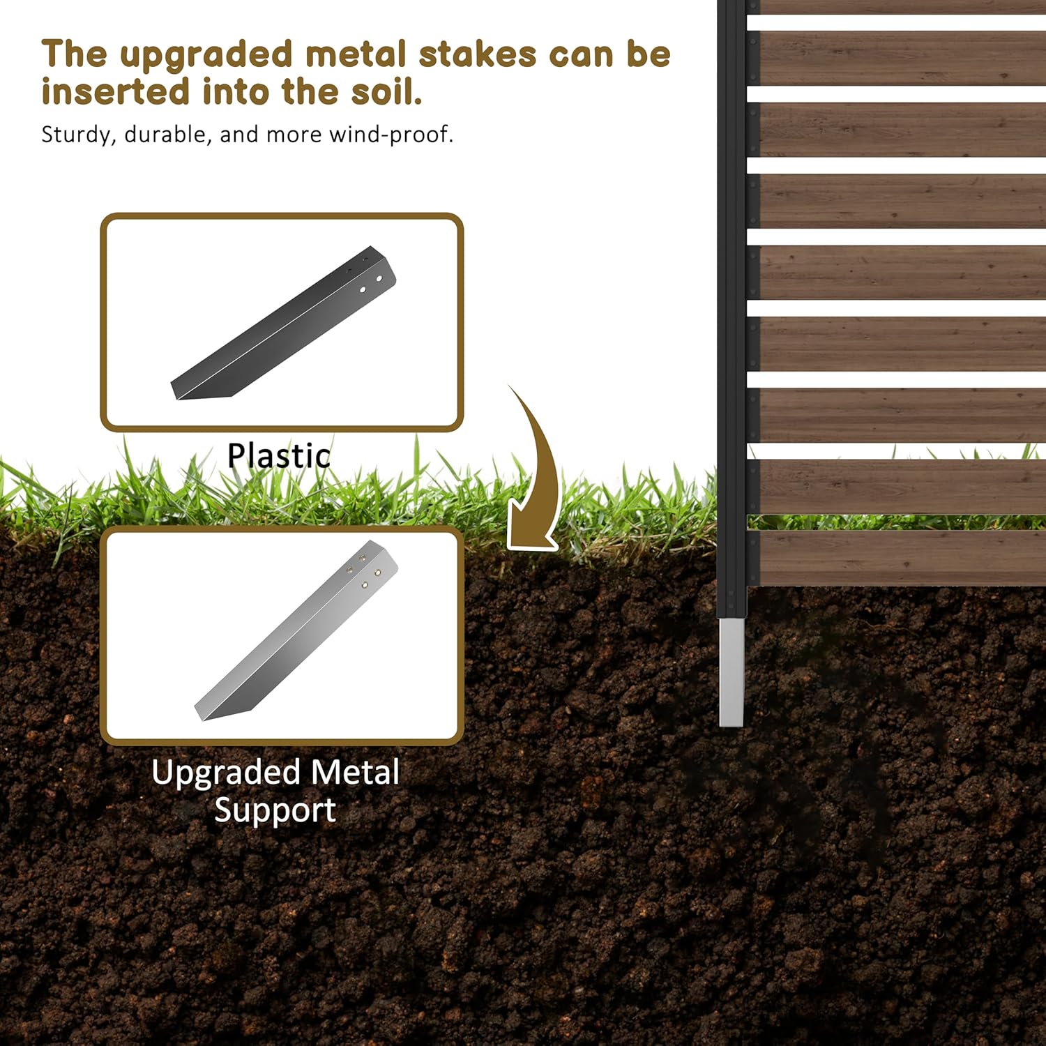 2 Panels 78” W x 60” H Wooden Air Conditioner Fences, Outdoor Garden Fences Trash Can Pool Equipment Enclosure Privacy Screen Panels with Aluminum Stakes, Brown
