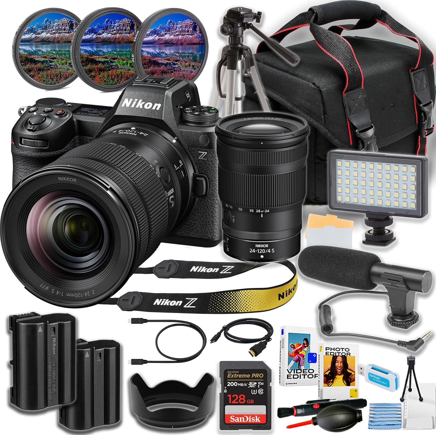 Nikon Z6 III Mirrorless Camera with 24-120mm f/4 Lens + Sandisk 128GB Extreme Memory Card + Directional Mic + 50 Inch Tripod + Camera Case + More (19pc Bundle)(Video Creator Kit Bundles)