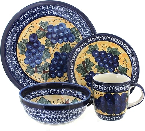 Miniatura 8 de Juego de vajilla de 16 piezas con diseño de mosaico de cerámica y rosa azul