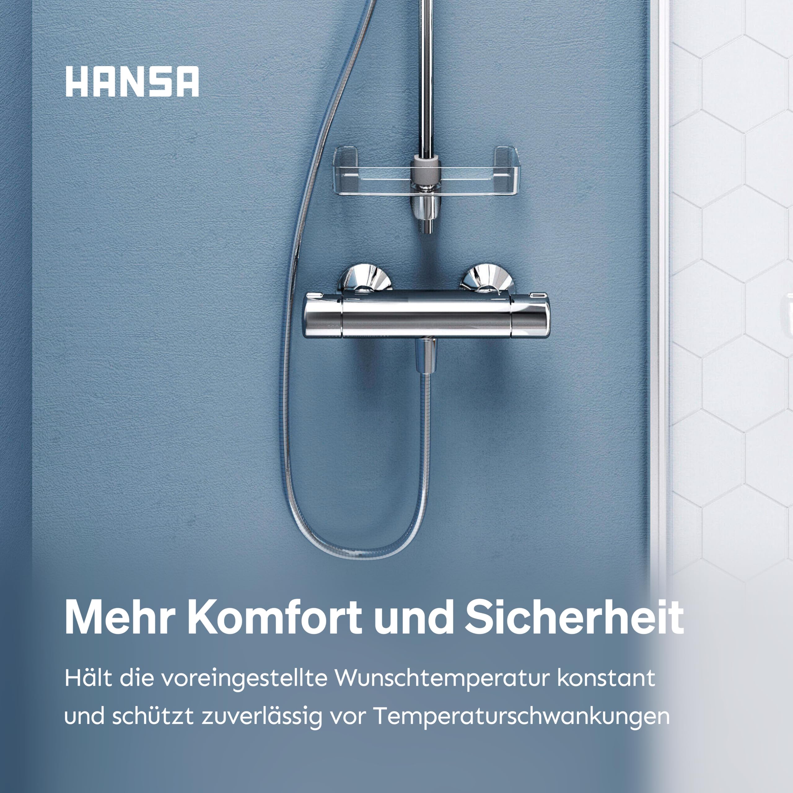 HANSA MICRA Thermostat Dusche I Duscharmatur mit Verbrühschutz 38°C und ThermoCool Funktion I Wassersparend mit EcoFlow 11,4 l/min | Mischbatterie für Badezimmer | Bad Armatur Duschthermostat |Chrom