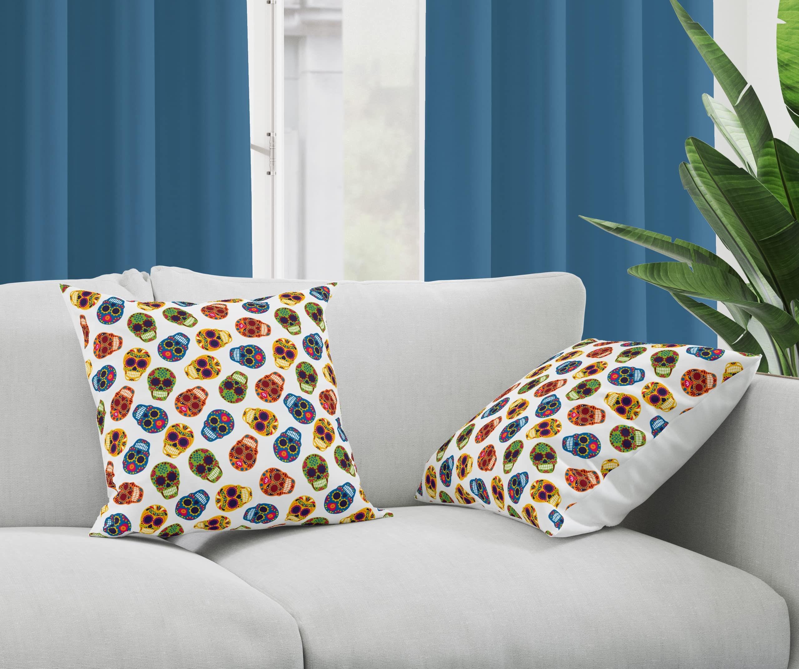 HOME COLORS.IN Cotton Decorative Throw Pillow Case, Skull Ethnic Printed Cushion Covers Set of 2 (18 x 18 Inch, Multi)