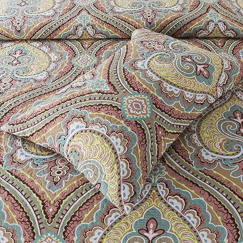 Miniatura 6 de HoneiLife Juego de edredón de tamaño King, colchas de algodón de 3 piezas, colcha retro, cubrecama ligera, juego de ropa de cama cálida para todas