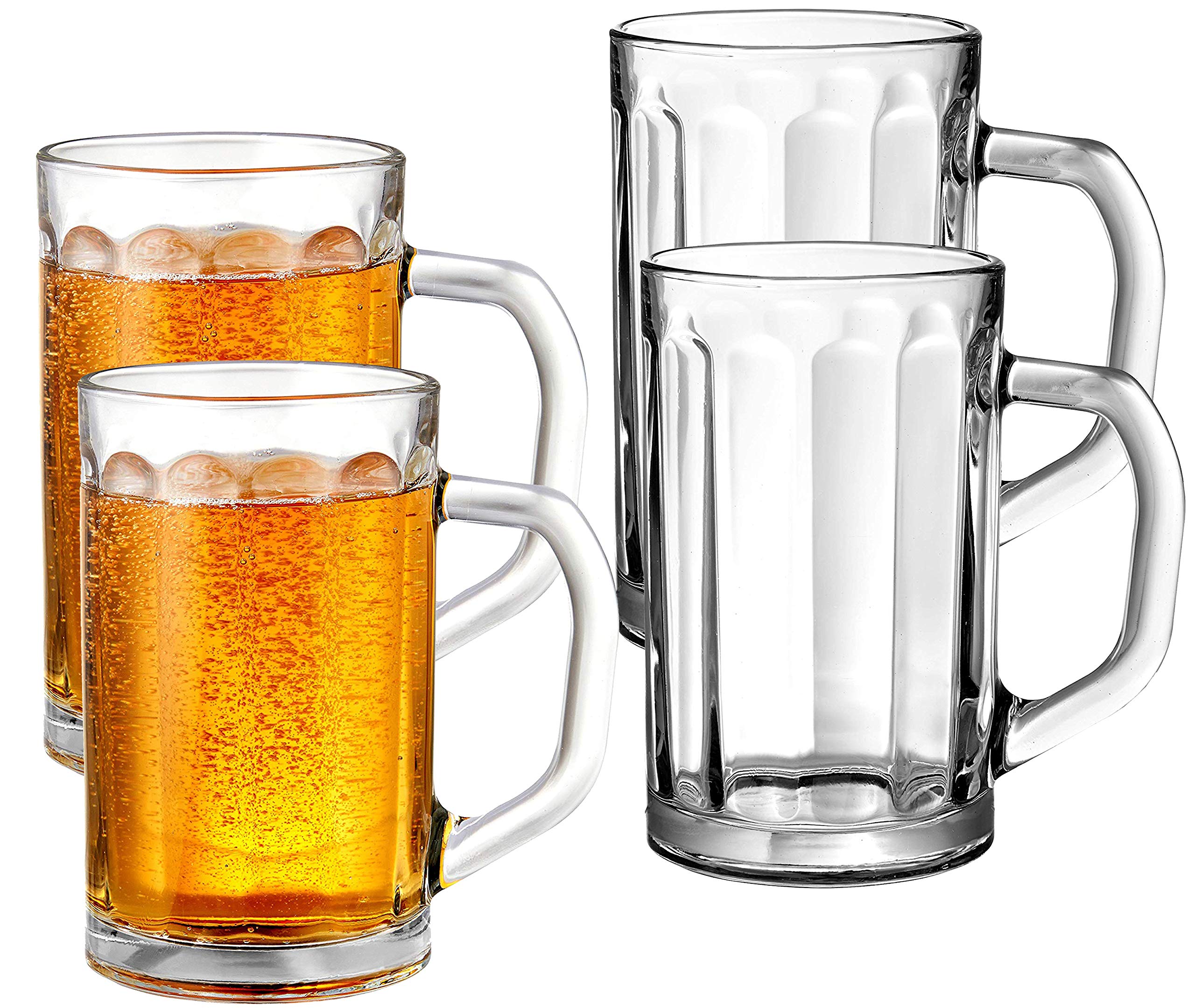 Pure Source India Glass Beer Mug, Beer Glass Crystal Clear 500ml Set of 4