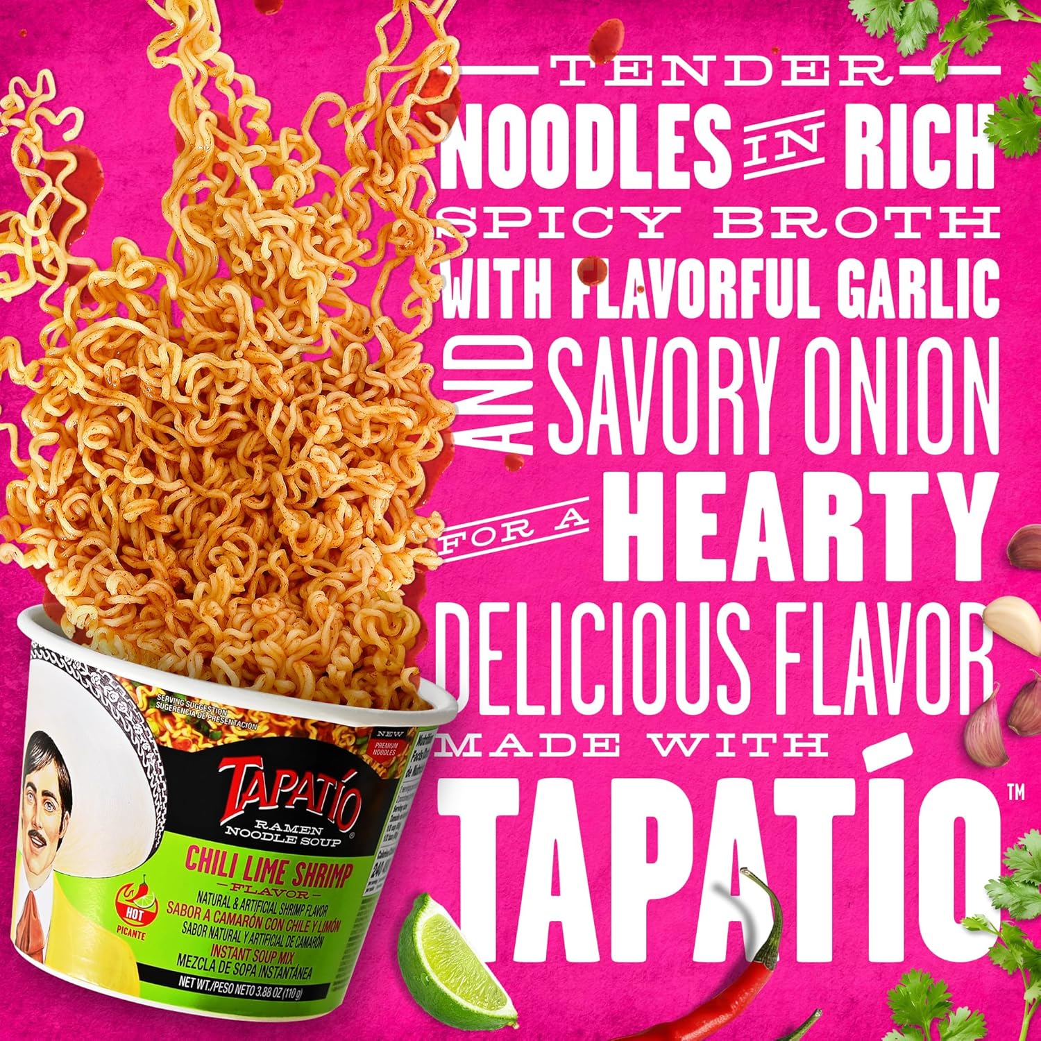 Tapatío Ramen Noodle Soup, Chili Lime Shrimp Flavored - Microwaveable Big Bowl, 3.88 oz. (110g), 6-Pack