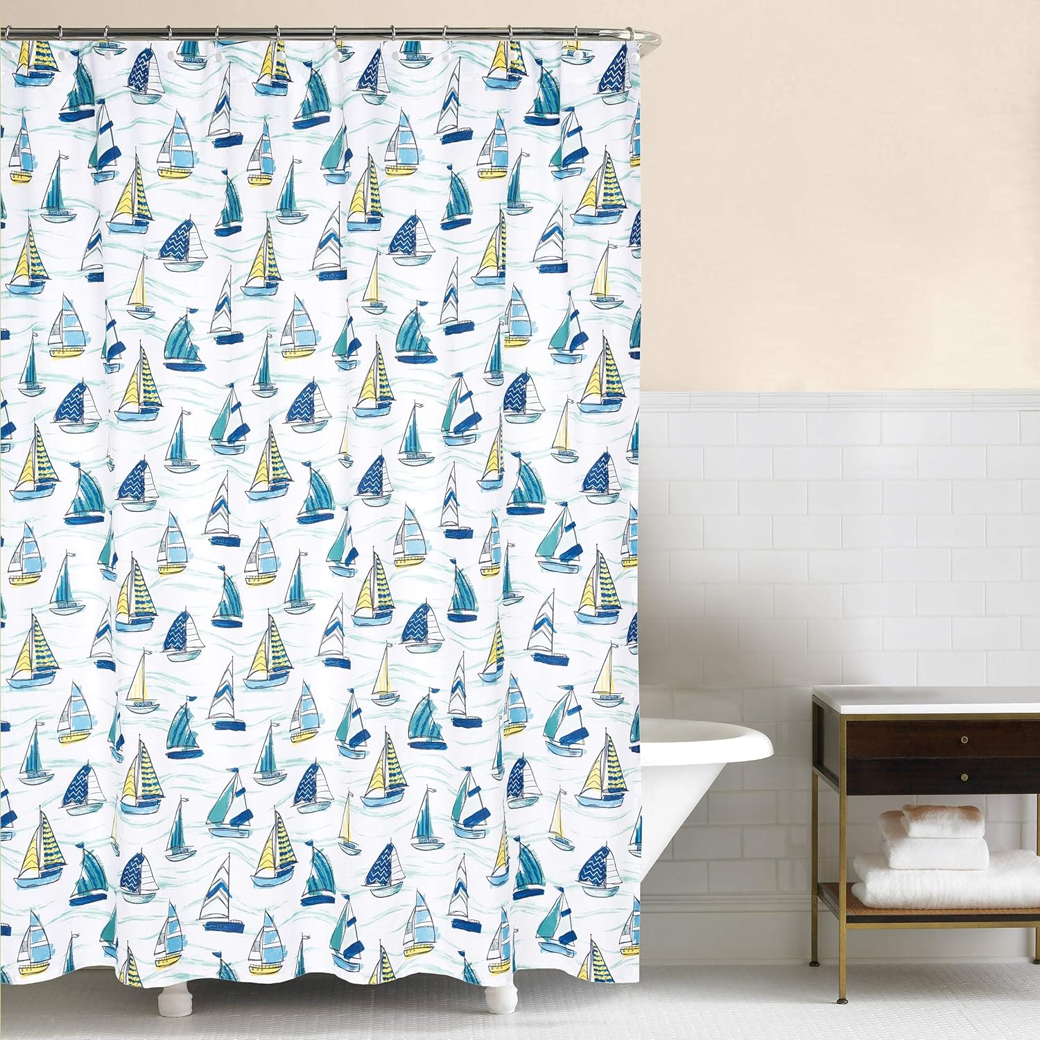C&F Home Dockside Cotton Machine Washable Shower Curtain Shower Curtain Blue