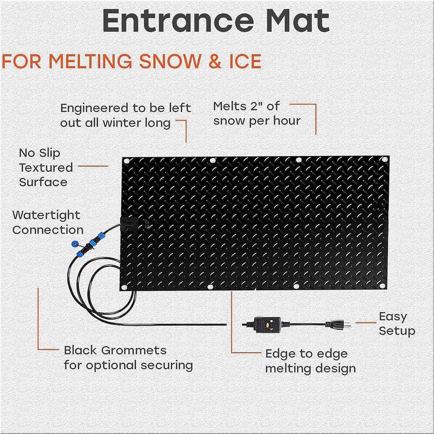 Tapis chauffant de fonte de neige de 30,5 cm/39,9 cm/50,8 cm/59,9 cm de différentes tailles pour allées – Tapis chauffant d'extérieur – Tapis de fonte de neige pour le déneigement d'hiver – 1