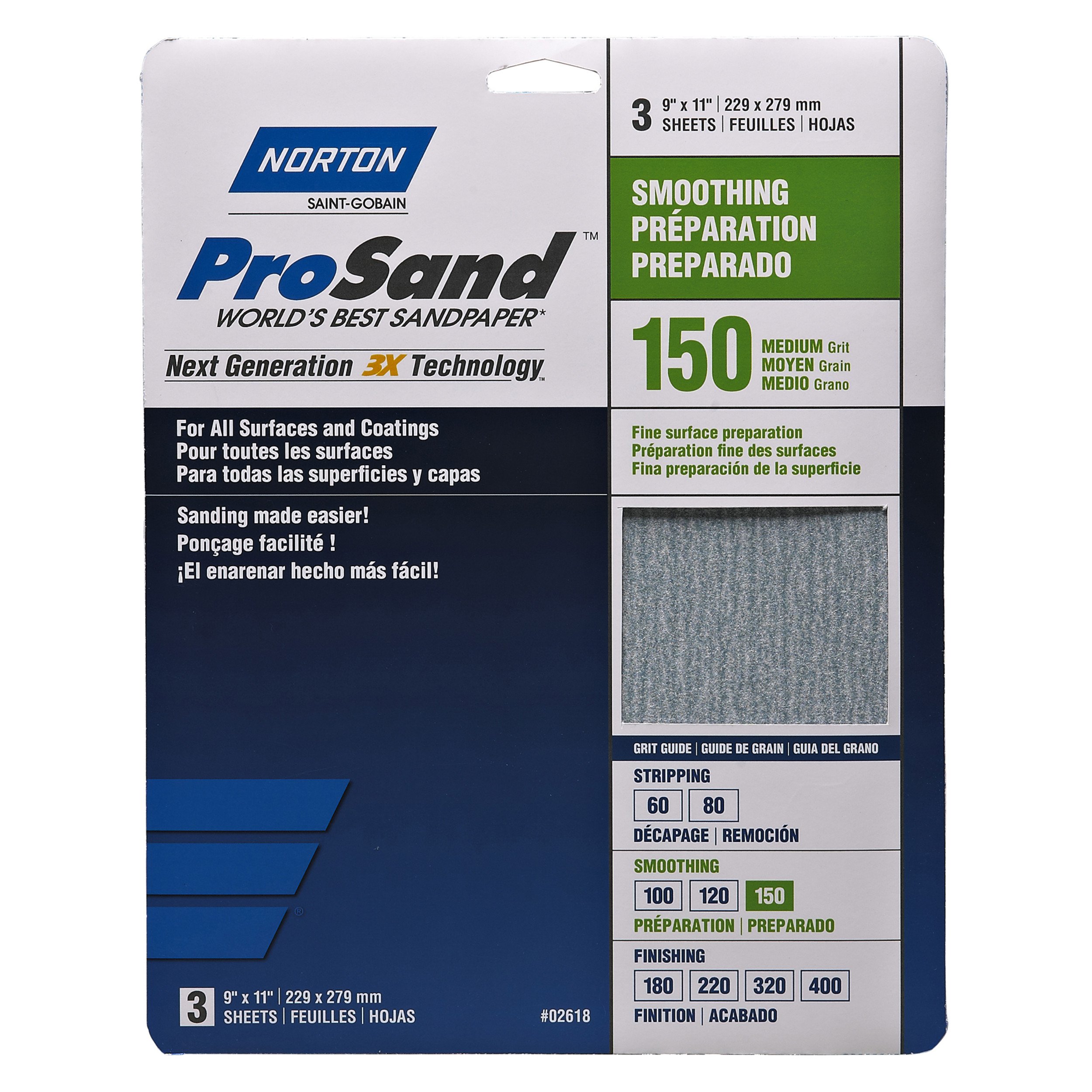 9" X 11", 3X Handy Pack, 3 Sheets, 150 Grit