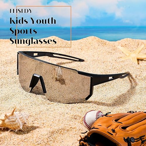 Miniatura 3 de FEISEDY Gafas de sol para niños, gafas de sol de béisbol juveniles, UV400, deportes, adolescentes, ciclismo, sombras para niños y niñas de 8 a 16
