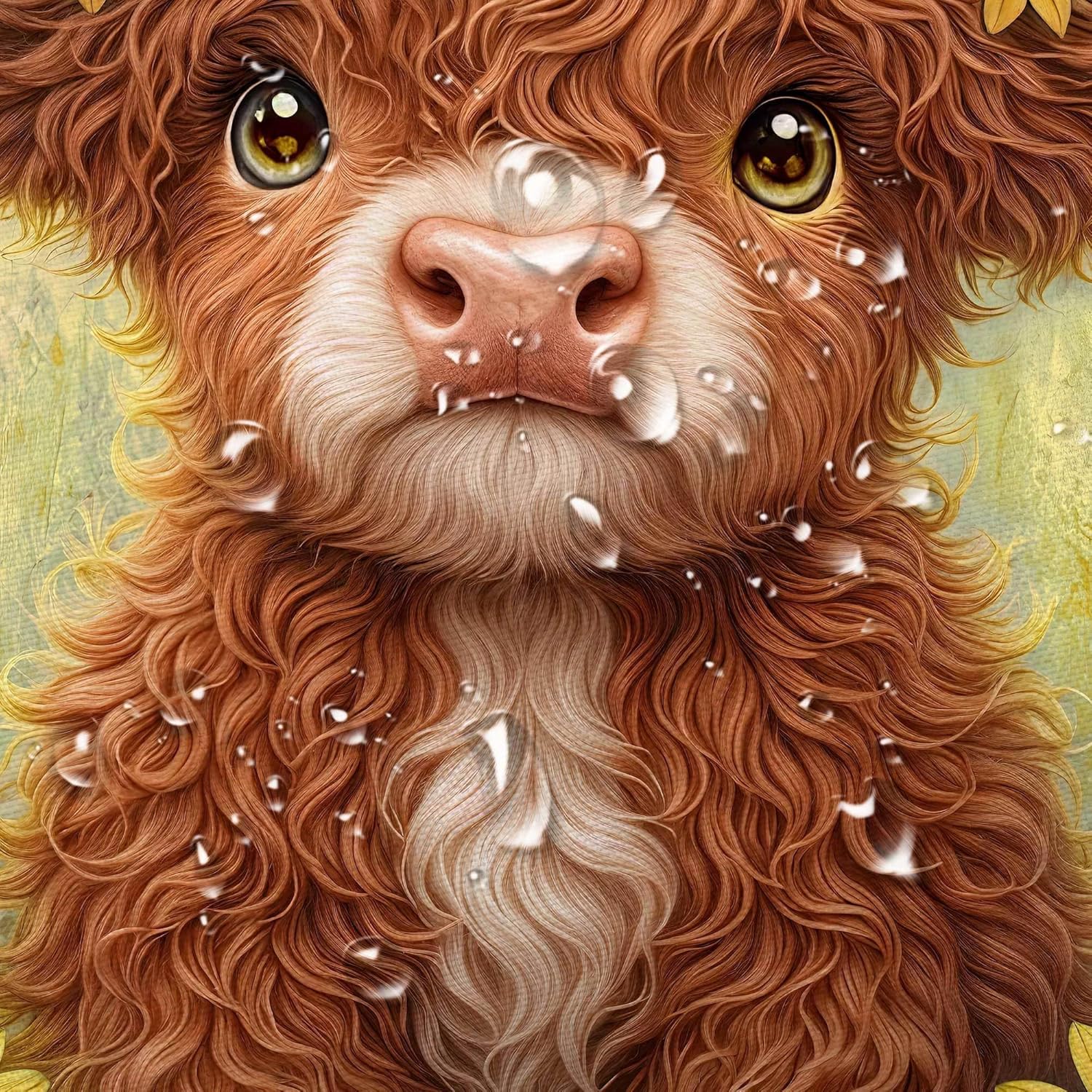 Cute Cow Shower Curtain, Farmhouse Rustic Yellow Floral Daisy Highland Cow Shower Curtains for Bathroom, Calf Country Farm Animal Garden Plant Fabric Bathroom Decor with Hooks, 70x84 inch