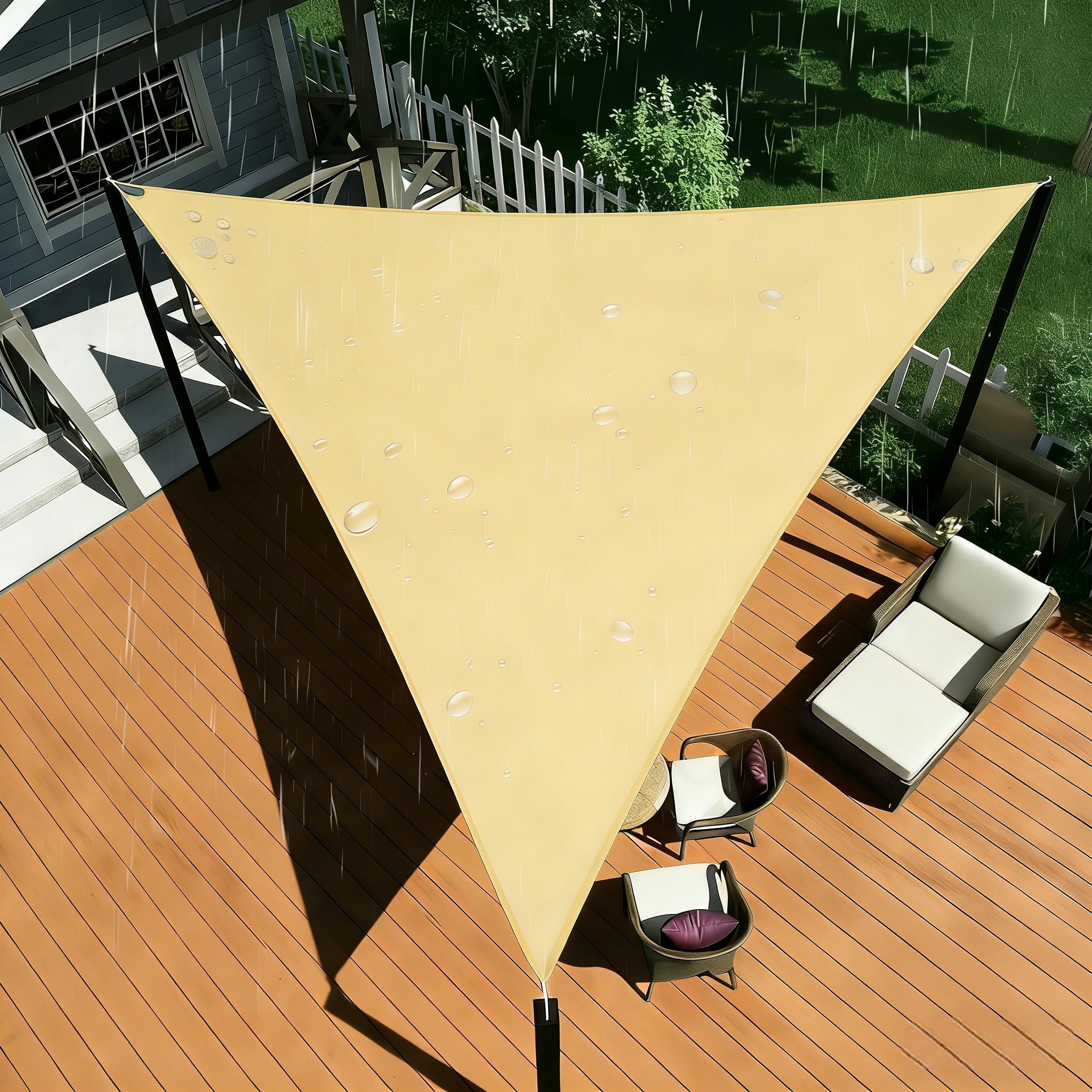 Terrasse ombragée avec le voile d'ombrage imperméable anti-UV sable