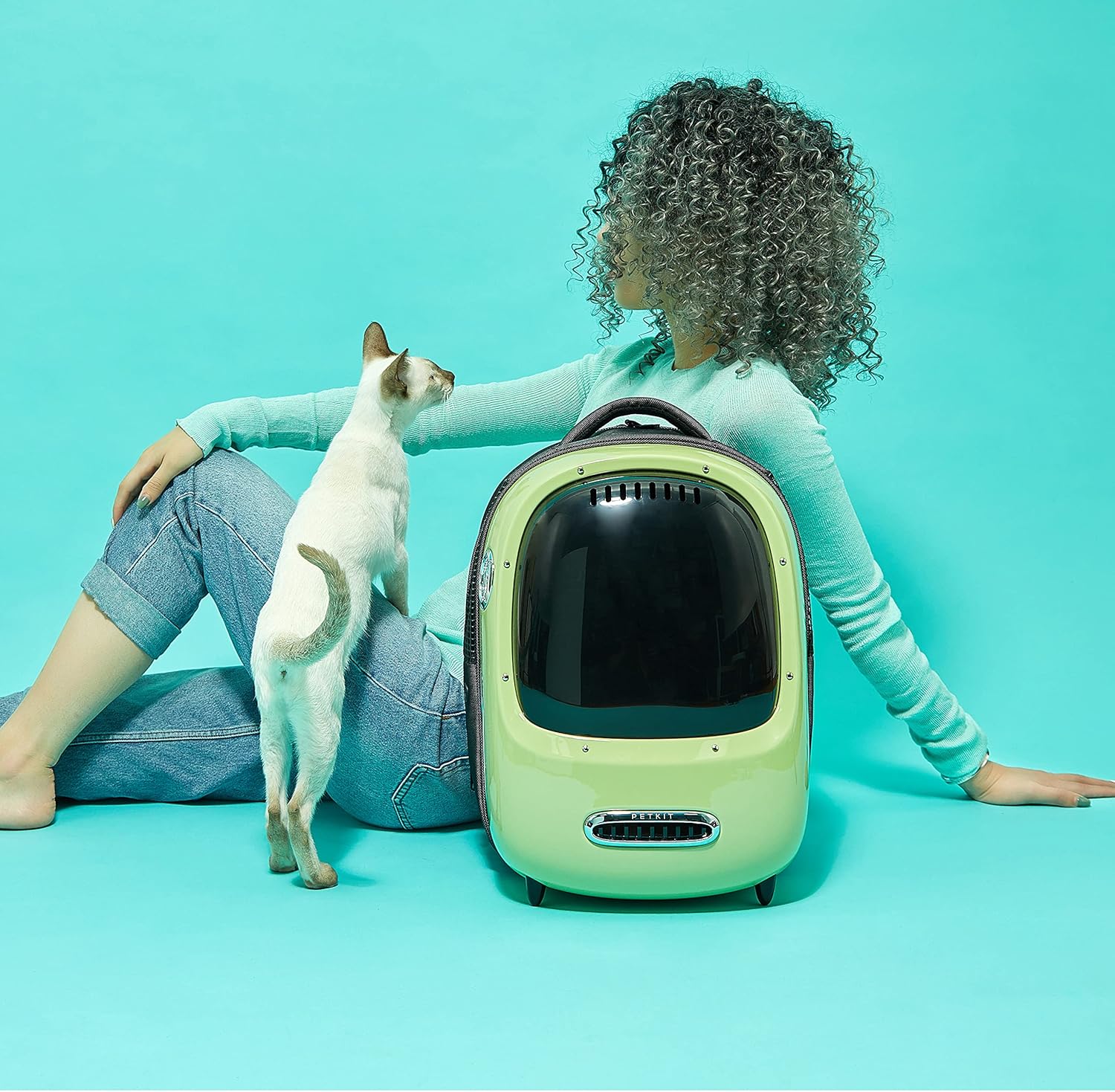 PETKIT Breezy Pet Carrier Green Backpack for Cats and Small Dogs, Transparent Waterproof Pet Travel Bag for Hiking and Outside Use (Green)