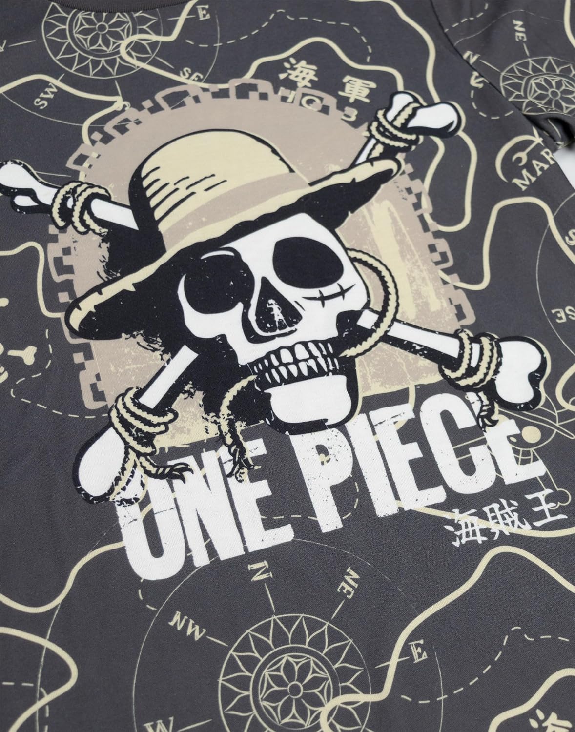 One Piece Boys Black Long Sleeve Long Leg Pyjama Set | Crew Neck Sleepwear with Anime Logo | Kids Nightwear for Bedtime