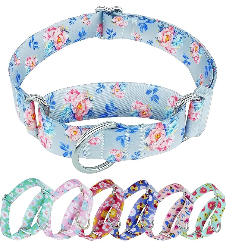 Coleira Martingale para Cães GUXL em Nylon Macio com Estampa Floral, Ajustável, M