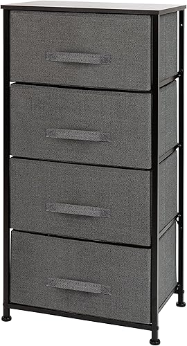 Miniatura 10 de Flash Furniture Harris - Cómoda de almacenamiento de 4 cajones, cómoda moderna para dormitorio con 4 cajones de tela fáciles de tirar y parte Negro