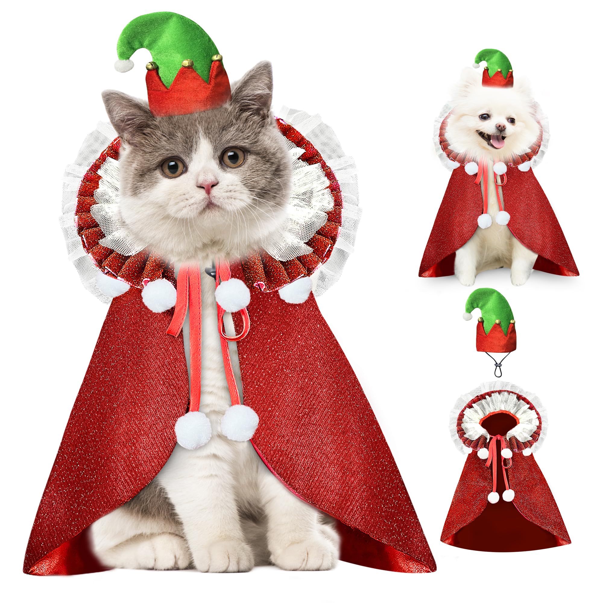 KOUPA Pet Christmas Costume with Hat, Dog Halloween Clothes Cosplay Wizard Cloak for Small Puppy Kitten Animal, Shiny Cat Outfit Suit for Party
