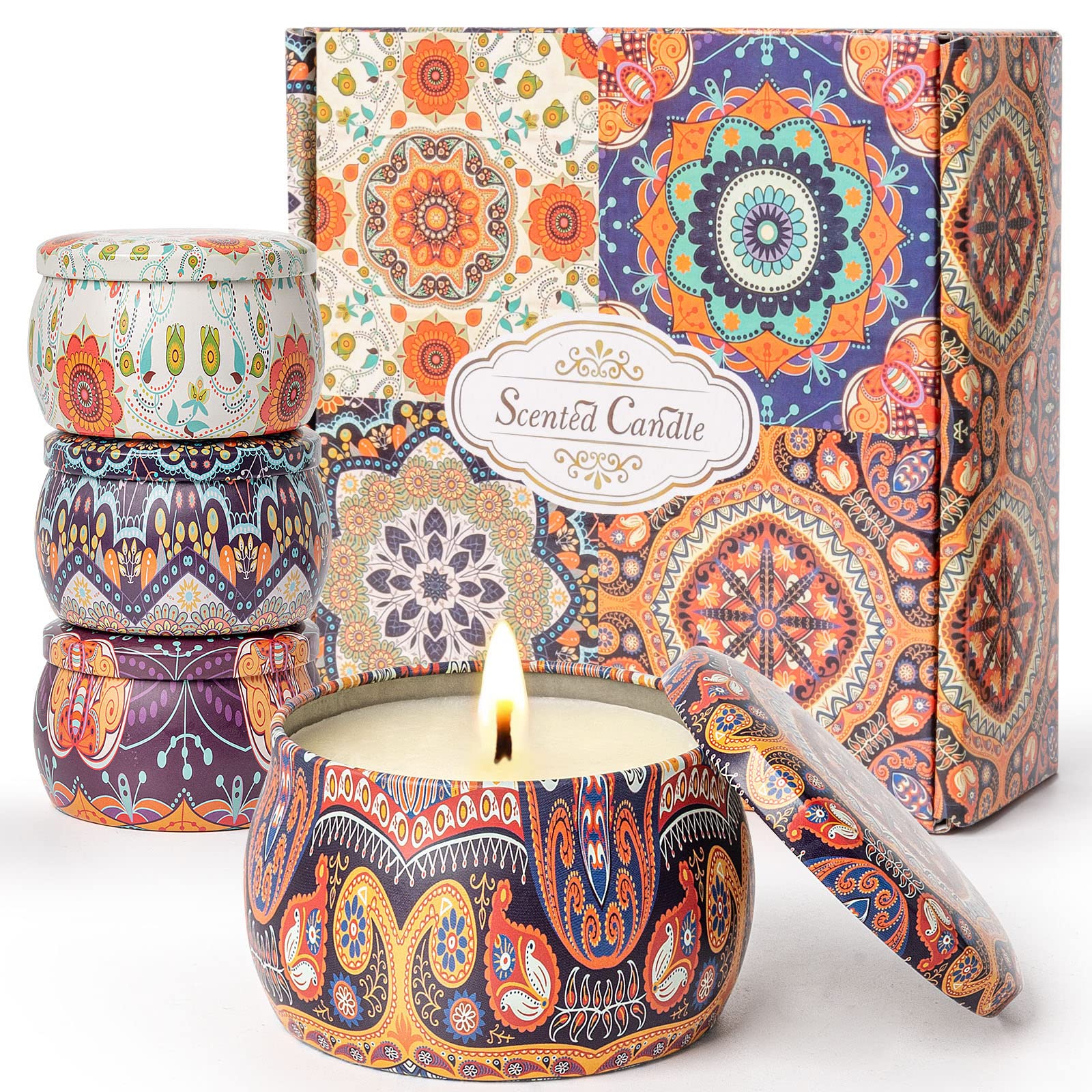 Scented Candles Gifts for Women, 4 Pack 4.4 Oz Soy Wax Candles for Home Scented, 120H Burning Aromatherapy Candles Set with Fragrance, Gift for Birthday, Mother's Day, Valentines, Christmas