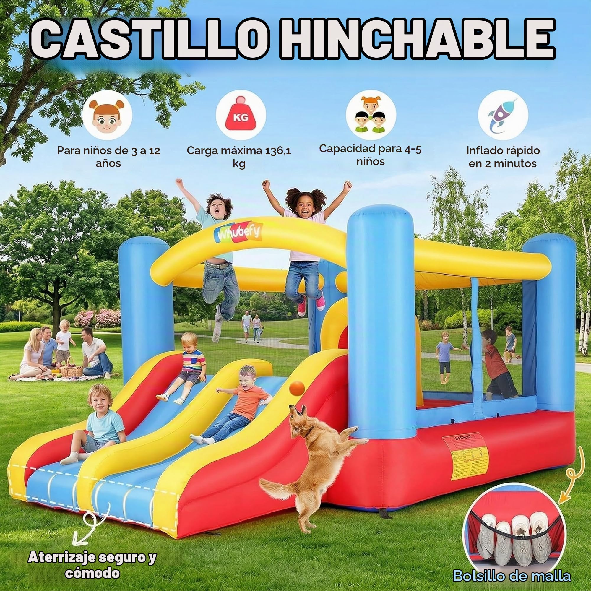 Castillo Hinchable para niños 3-6 y 8-12 niños Grandes, Inflable con