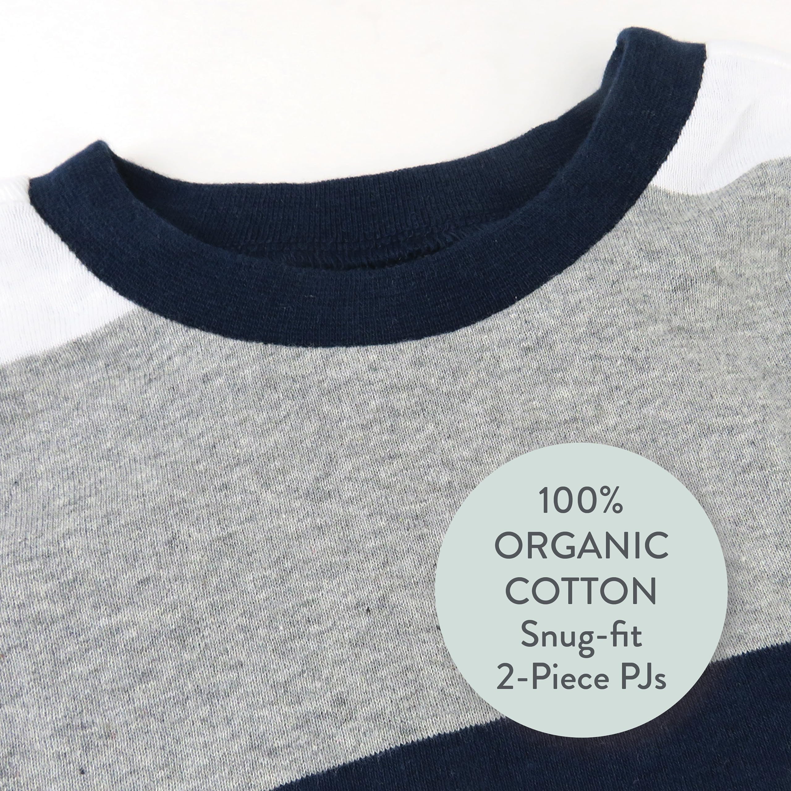 HonestBaby 2-Piece Pajamas Sleepwear PJs 100% Organic Cotton for Baby, Toddler, Kids, Boy, Navy Stripe, 3T