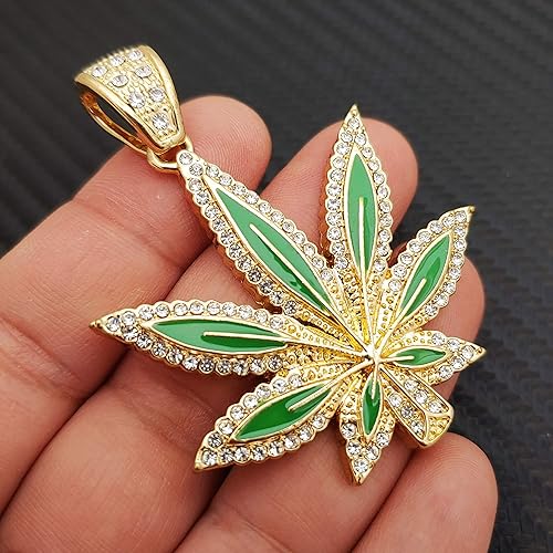 Miniatura 4 de Colgante de hoja de marihuana Hip Hop y collar de cadena de aleación de gargantilla cubana de 18 pulgadas con cerradura de caja helada, chapado en