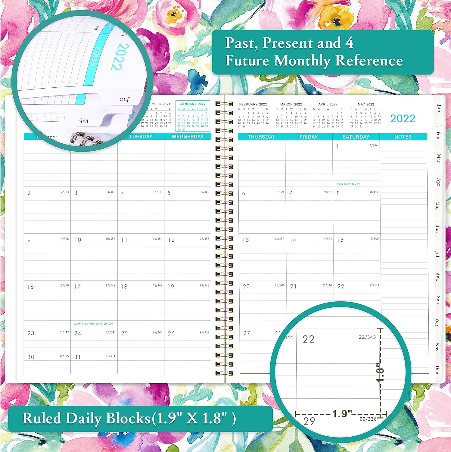 2022 Planner - Monthly Planner 2022 from January 2022 - December 2022 with Tabs & Pocket & Label, Contacts and Passwords, 8.8" x 11.2", Thick Paper, Twin-Wire Binding : Everything Else
