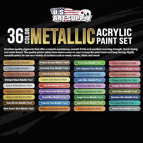 Miniatura 9 de U.S. Art Supply Juego profesional de 12 colores de pintura acrílica metálica, tubos grandes de 2.5 fl oz, colores de perlas vívidos y ricos para