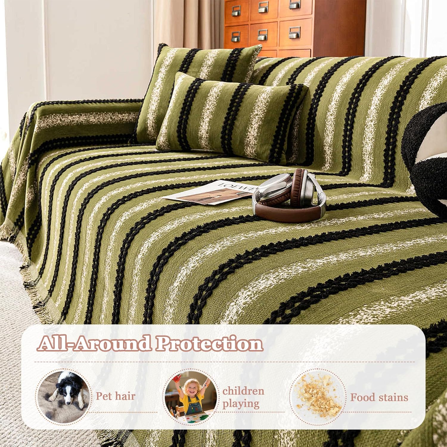 French Chenille Couch Covers for 2-3 Cushion Sofa - L Shape Pet Sofa Slipcover Soft Sofa Cover Washable Furniture Protector