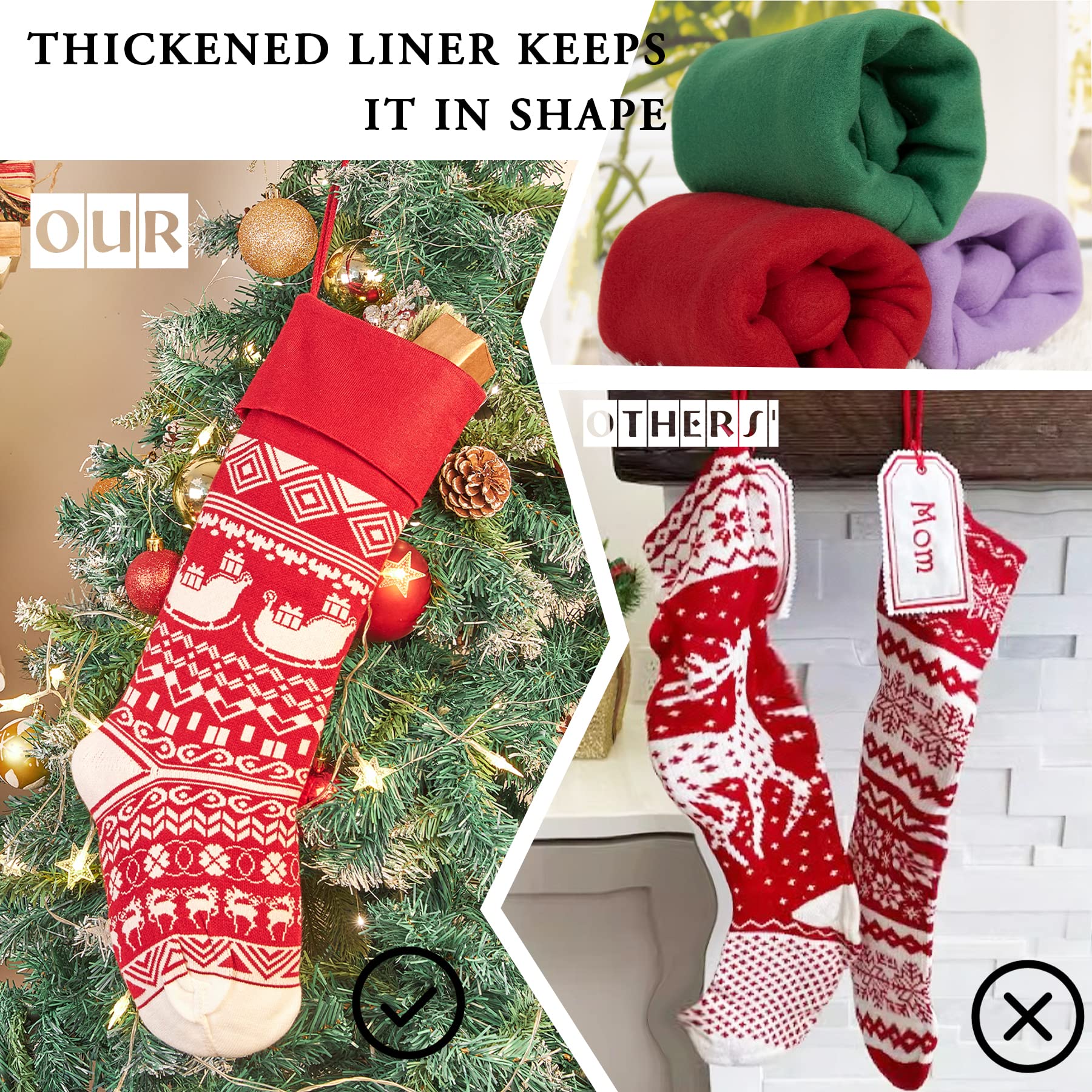 HiPeep Personalized Christmas Stocking with Names 21 Inches Knit Custom Embroidered Family Xmas Gift Present Decorations Ornaments for Mantle Tree Fireplace Holiday Festival Party Decor