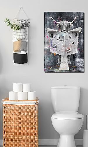 Miniatura 2 de ZHAOSHOP Decoración de pared de vaca de las montañas, arte de pared para decoración de baño, lienzo blanco y negro para hombres, listo para colgar,