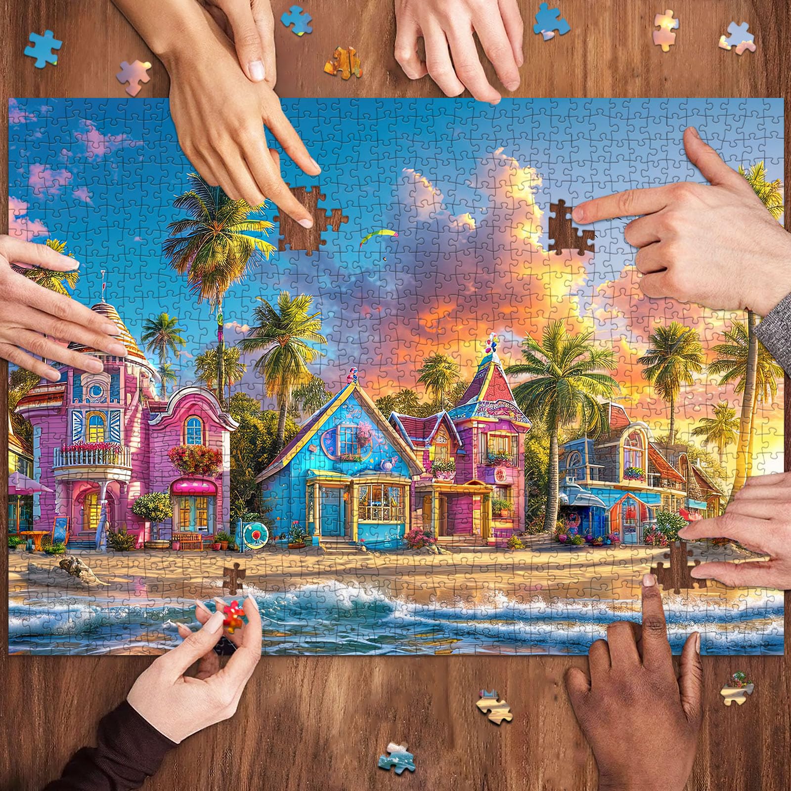 Romantic Beach Jigsaw Puzzles for Adults 1000 Pieces, Interlock Perfectly Letter on Back No Dust, Difficult Puzzle Home Decor Birthday Party Gift Toy, 1:1 Poster 1000 Puzzles