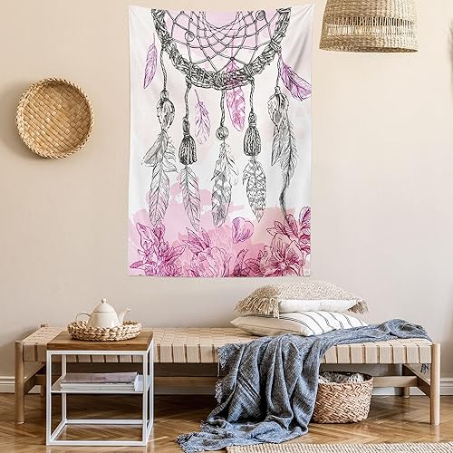 Miniatura 6 de Ambesonne Tapiz étnico, atrapasueños de estilo bohemio con ilustraciones de plumas y floretes, colgante de pared para dormitorio, sala de estar,