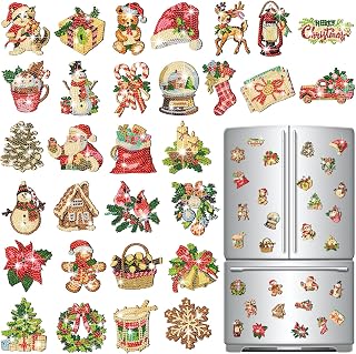Copkim 30 Pcs Christmas Diamond Art Magnet Kits | 3.15 Inch Santa Claus Diamond Painting Magnets for Adults, Fade-resistant PVC, for Fridges Lockers Cars DIY Holiday Decors