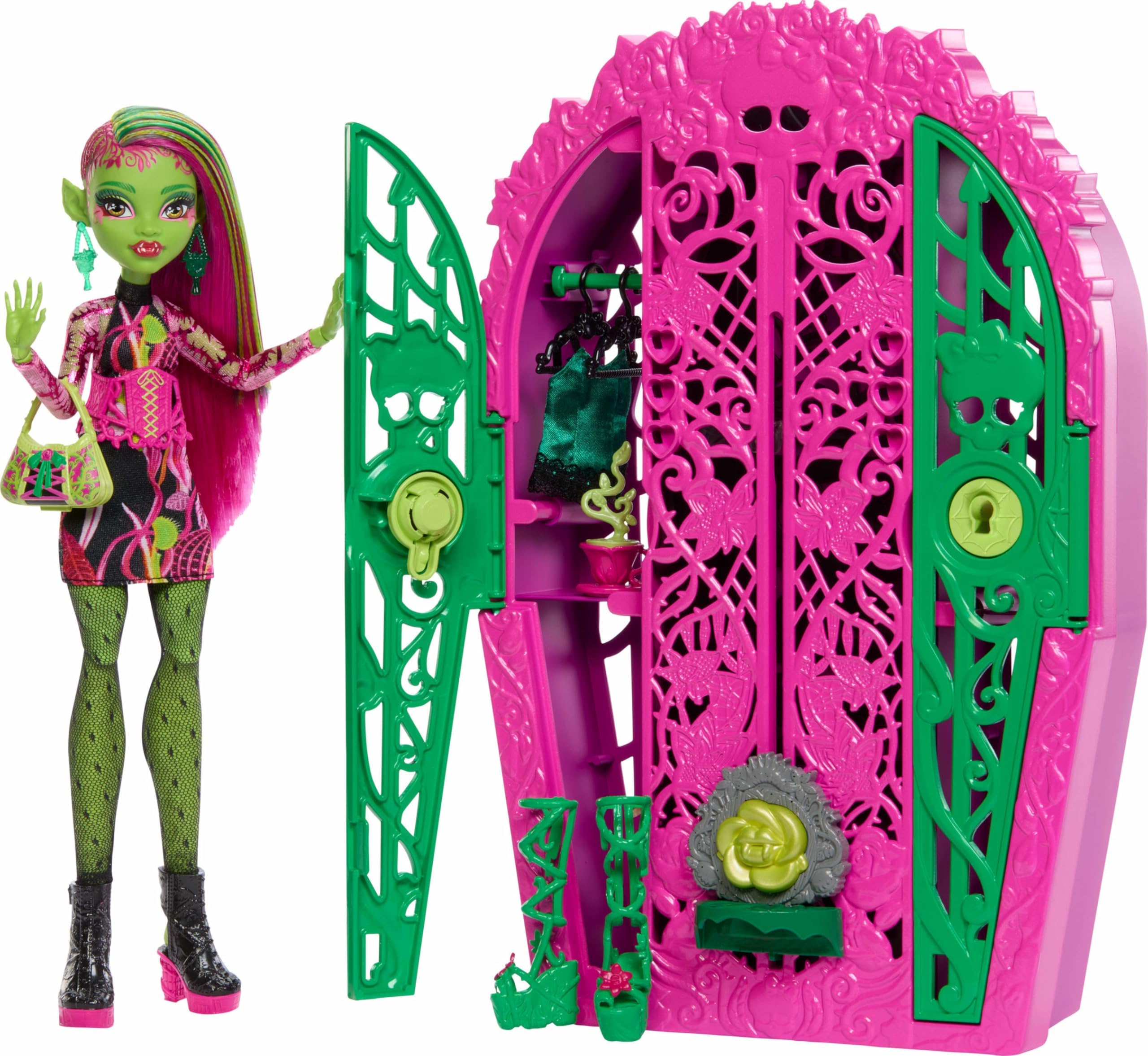 Skulltimate Secrets Doll and Accessories Set, Garden Mysteries Venus McFlytrap with Reveal Closet & 19+ Tea Party Surprises like Clothes, HYT75