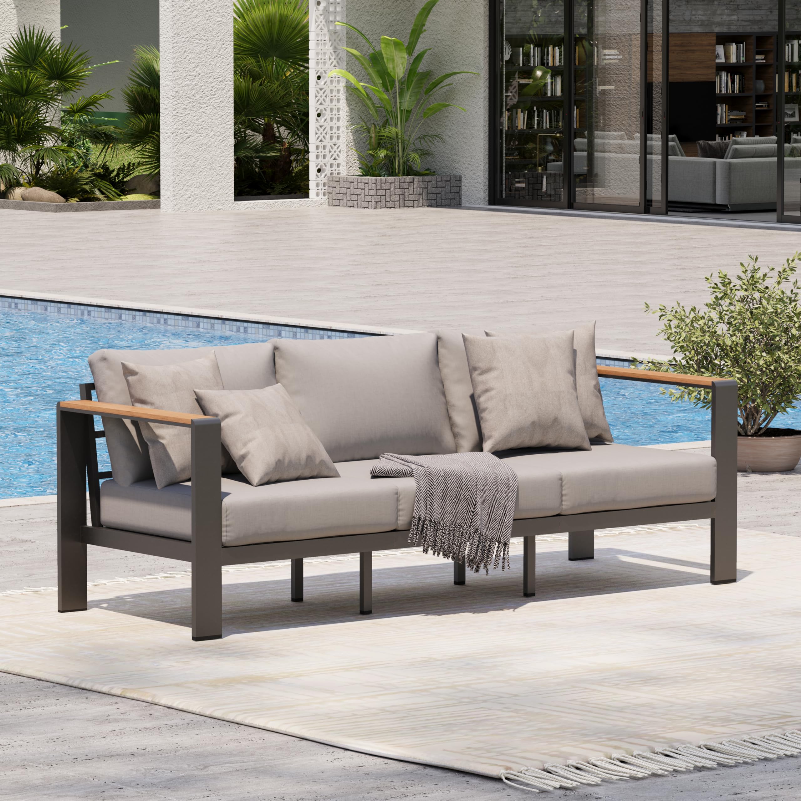 Oasbira Aluminum Outdoor Patio Sofa, 3 Seats
