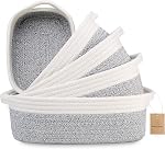 NaturalCozy 5-Piece Rectangle Storage Basket Set - Cotton Rope Woven Baskets for Organizing! Small Basket for Montessori, Baby Nursery, Dog Toy Baskets, Cat Toy Box, Bathroom Organization Bin