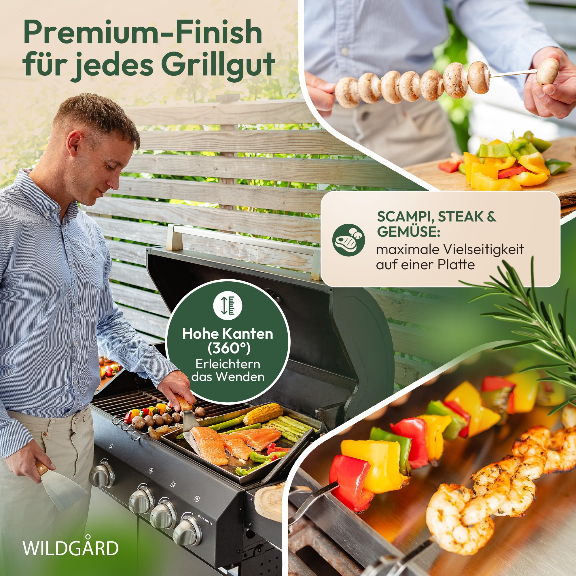 Plancha Plaque de cuisson - Plancha en acier inoxydable épais - 40 x 30 cm - Convient pour barbecue à gaz et barbecue à charbon +PLUS: 2x spatule de barbecue & 5x brochettes
