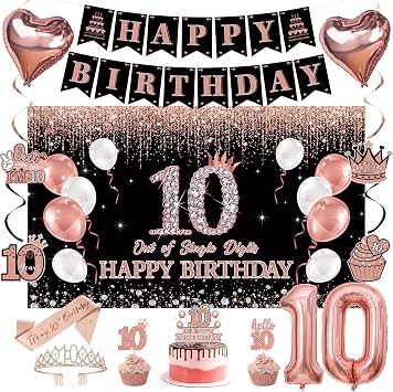 Holkcog 10th Birthday Decorations for Girls, Double Digits IM 10 Banner