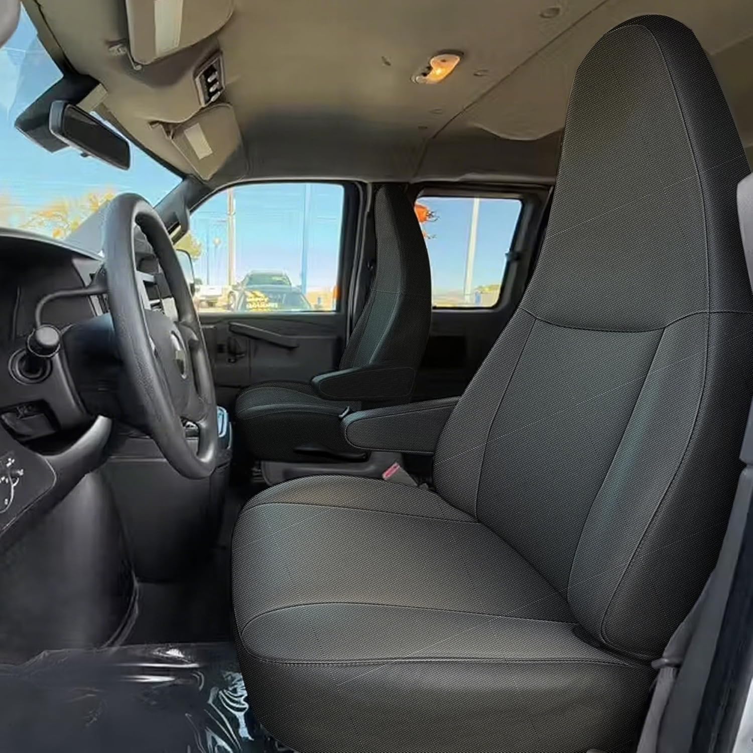 Jokuye Heavy Duty 600D Oxford Seat Covers for Chevy Express 1996-2025 Front Bucket Seat Protectors with Grab Handle Cutout,Waterproof and Wear-Resistant Easy to Install - Black