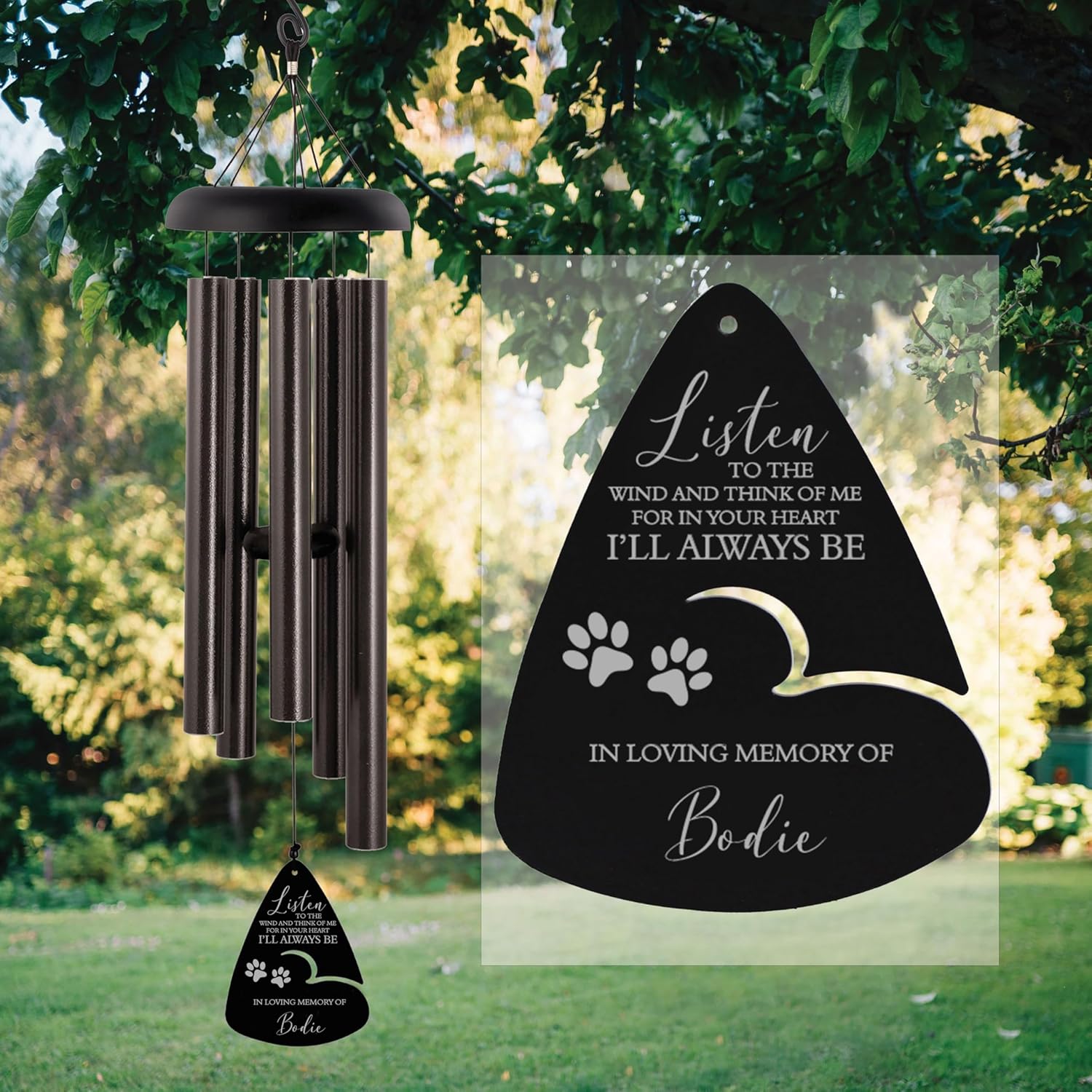 Personalized Listen to The Wind Pet Memorial Wind Chime (21" Black)