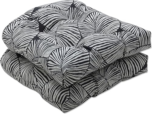 Pillow Perfect Talia Noir - Cojín de asiento copetudo para exterioresinteriores, respaldo redondo (juego de 2), 19 x 19 pulgadas, color negro, 2
