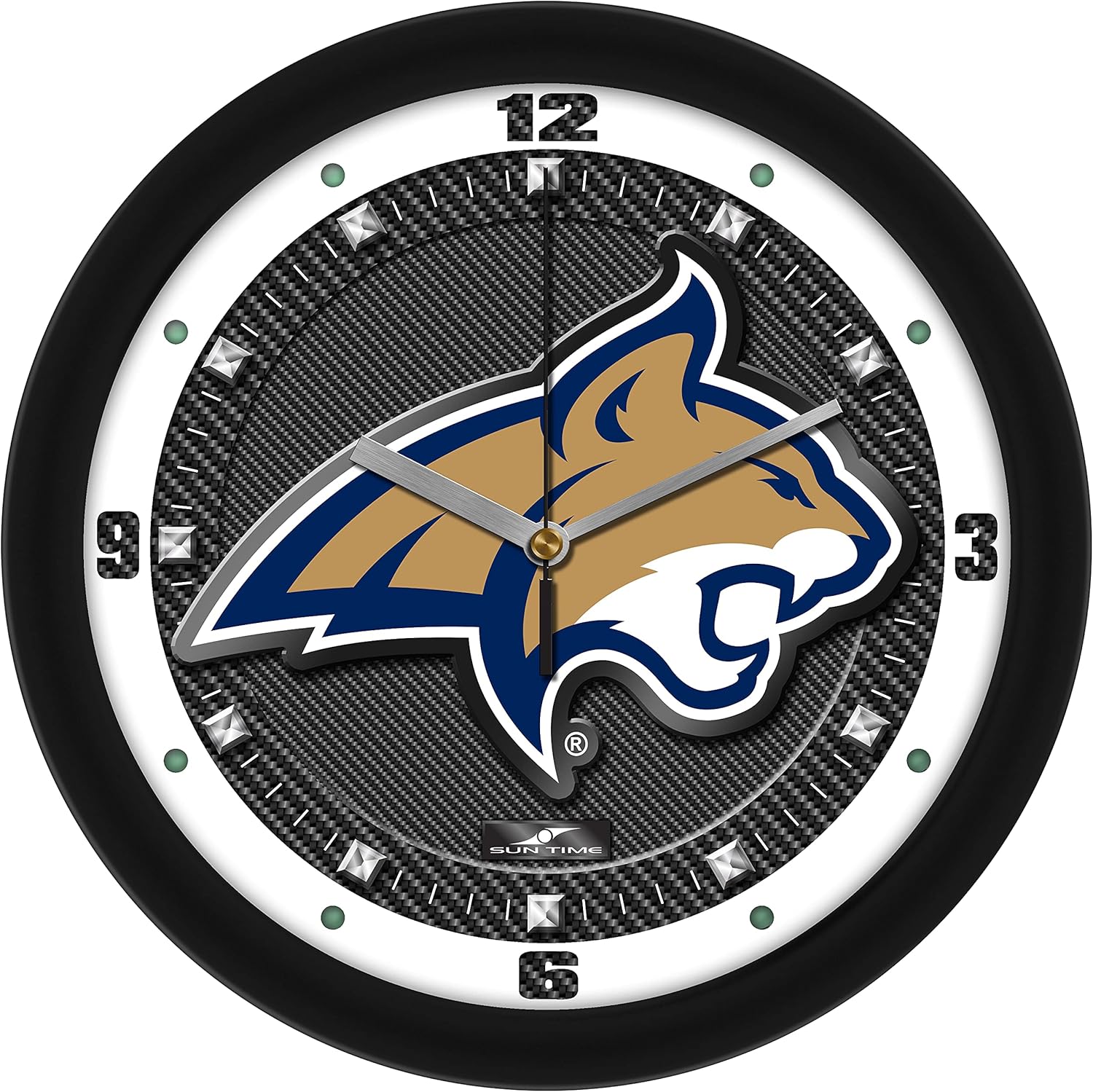 SunTime Montana State Bobcats Wall Clock, Printed Carbon Fiber Team Art, Silent Non-Ticking Quartz Movement, 11.5"