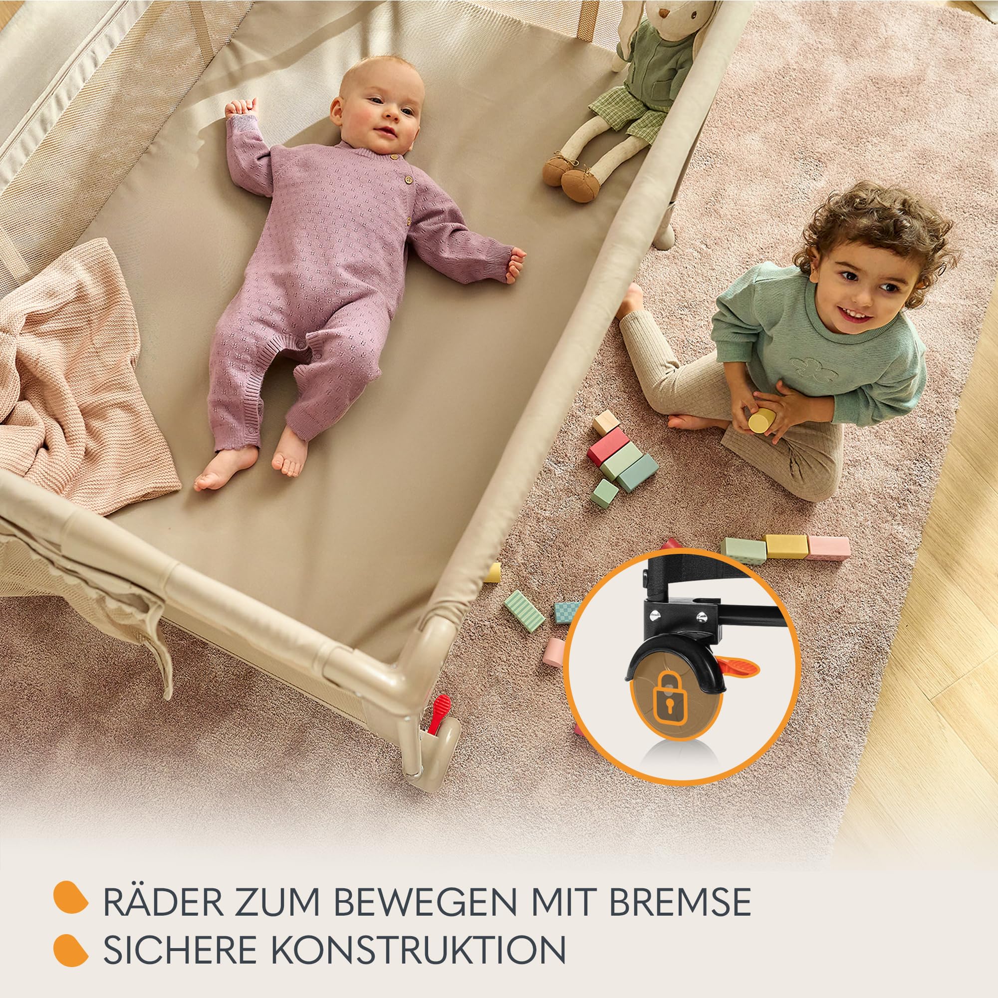 Lionelo Laura 2-in-1 Reisebett bis zu 15 kg Laufgitter von 0 bis 36 Monate Seitlicher Einstieg T25 Schaumstoffmatratze, 2 Höhenstufen, Reisetasche, Räder mit Bremse
