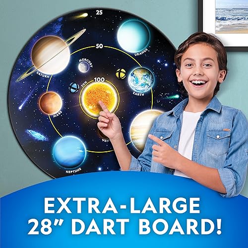 Miniatura 4 de NATIONAL GEOGRAPHIC Tablero de dardos para niños, juego de dardos con diana reversible ligera de 28 pulgadas y bolas adhesivas en 4 colores, juegos
