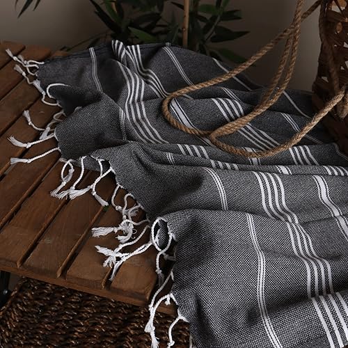 Miniatura 4 de PÜSKÜL - Toallas de playa turcas de gran tamaño, sin arena, 100% algodón, 39 x 70 pulgadas, 1 pieza (negro)