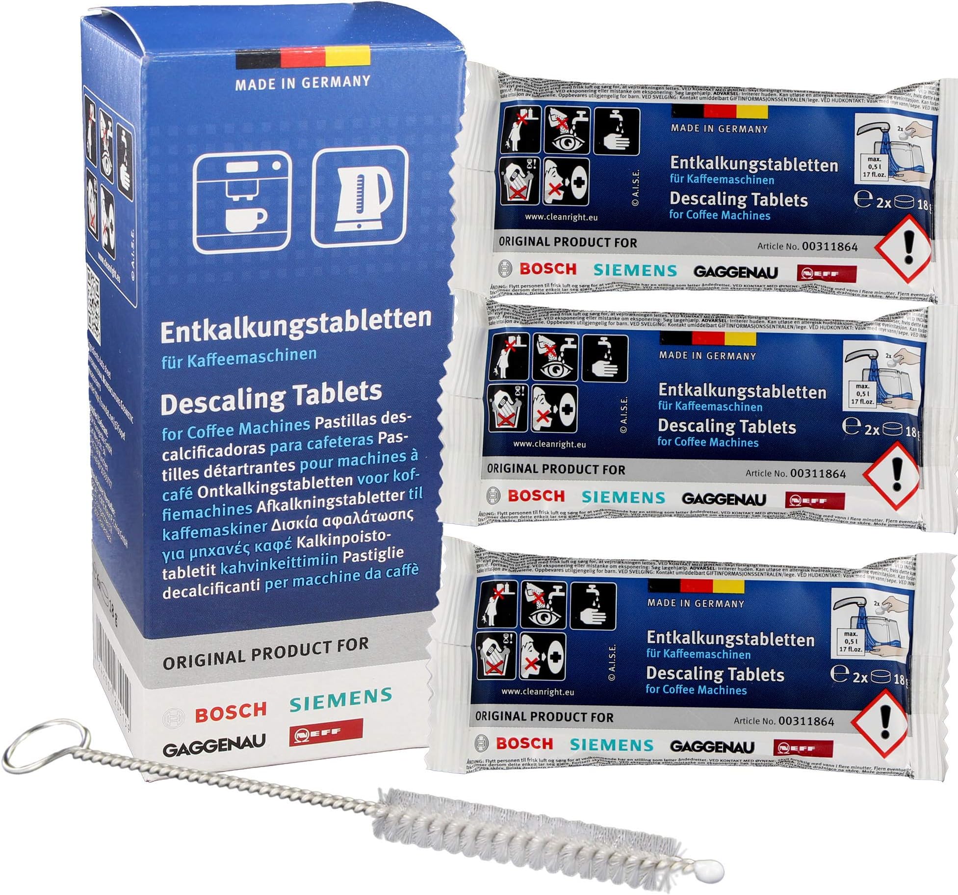 6 Descaling Tablets Descaler for Bosch Siemens 00311864 TZ6002 Coffee Machine Set with DL-Pro Cleaning Brush