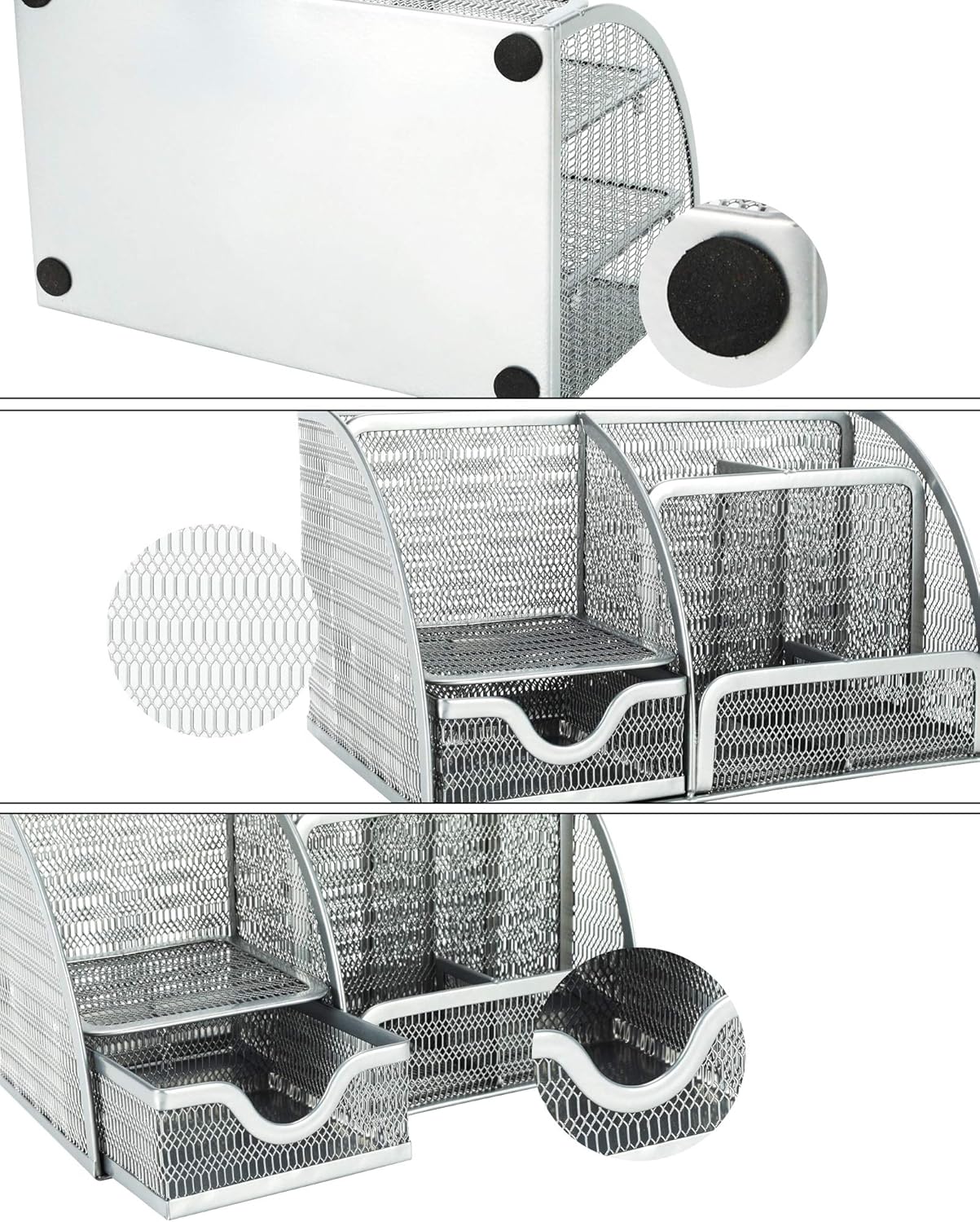 EasyPAG Desk Organizer Office Accessories, Multi-Functional Mesh Desk Organizer with 6 Compartments and 1 Drawer for Home, Office, School, Workshop,Black : Office Products