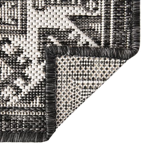 Miniatura 504 de Rugs.com Outdoor Aztec Collection Alfombra – 4 x 6 pies alfombra de tejido plano gris carbón perfecta para salas de estar, grandes comedores, planos