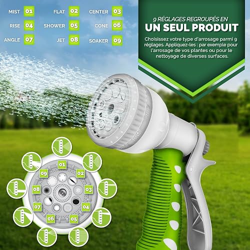 tillvex Enrouleur de Tuyau d'arrosage pour Jardin 20+2m avec support mural + poignée | Dévidoir pour tuyau avec pistolet à eau et tuyau d'arrosage | Pivotant à 180° (Vert) - 6