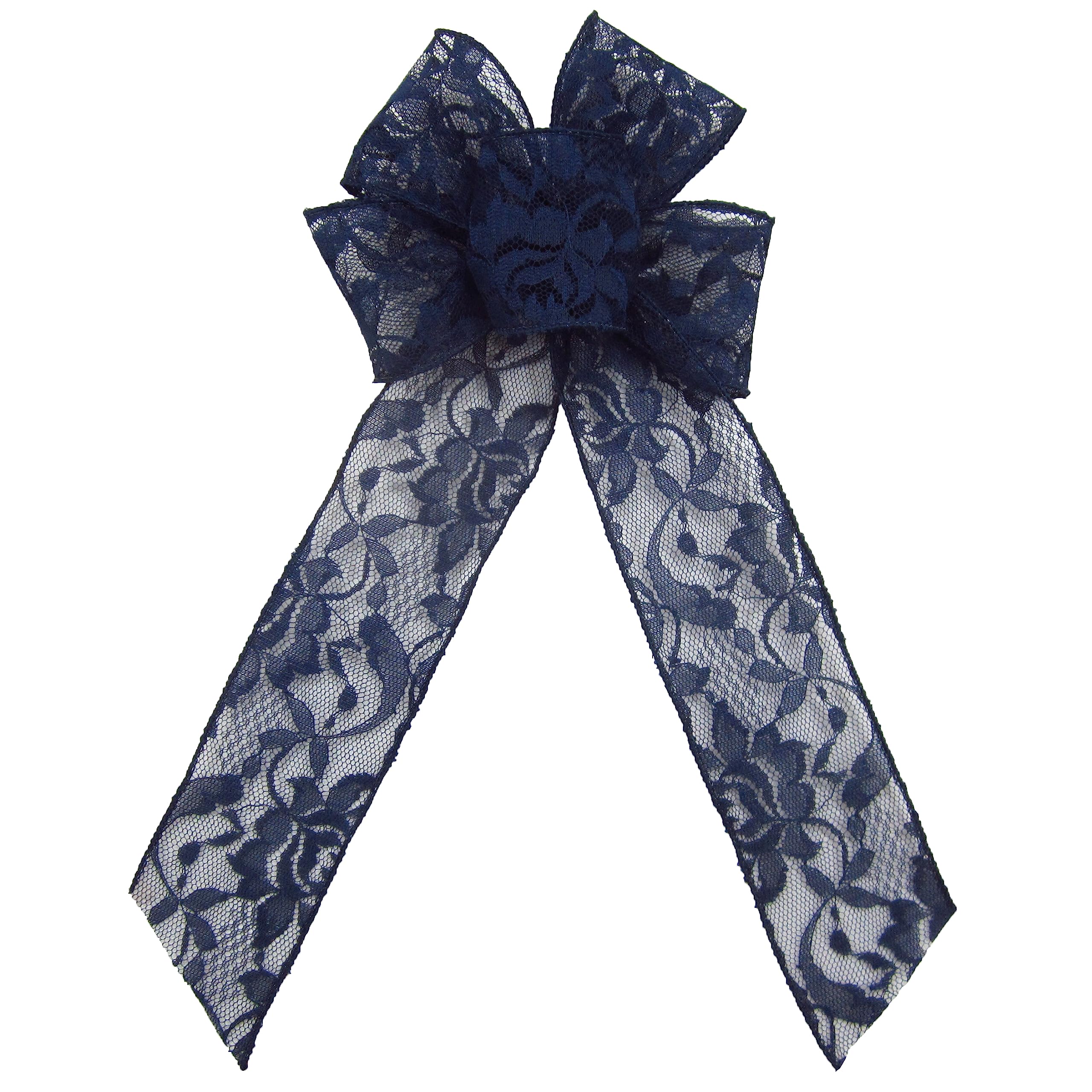 6" Navy Blue Lace Bows by Alpine Holiday Bows - Lace Bows for Christmas Wreaths, Lanterns, Signs, Gifts, Baskets, Patriotic Decorations and Crafts