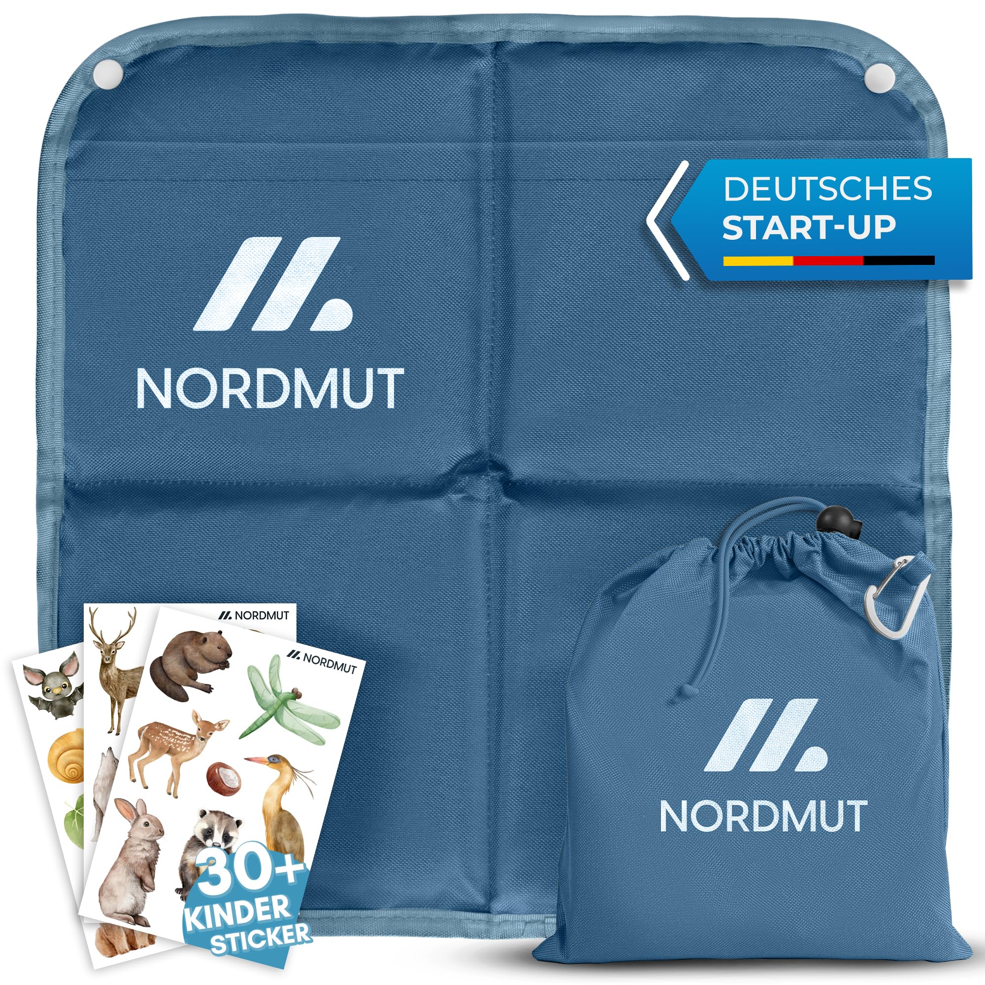 NORDMUT Sitzkissen Kinder mit zuverlässigen Kälte & Nässeschutz - Komfortable Sitzunterlage Outdoor für Kinder faltbar - Ultraleicht mit kleinem Packmaß inkl. Karabinerhaken (Marine)